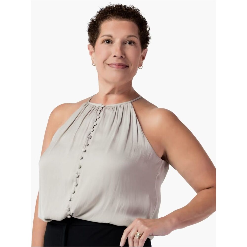 Philosophy Soft Light Grey Button-Front Slip Blouse